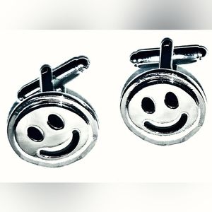 NEW Cufflinks: "Smile Emoji". Happiness. Smiling Face. Silver-Tone, Bullet Back.